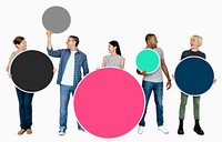 Diverse people holding colorful circles