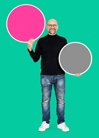 Cool entrepreneur holding blank circles