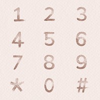 Rose gold numbers psd brush stroke font