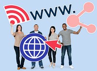 People holding www related icons