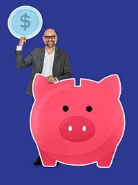 Man saving money in a piggy bank