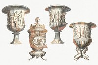 Ancient ornamental vase psd vintage illustration set