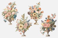 Flower bouquet in vase vector vintage illustration set
