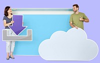 People with icons related to cloud technology