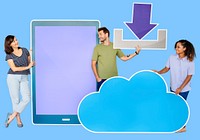 People with icons related to cloud technology