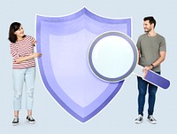 People with icons in the theme of security