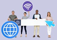 People with wireless technology icons