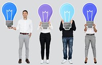 Creative team of people with light bulbs