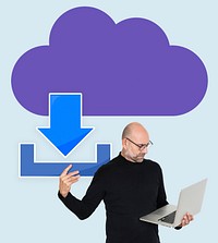 Man downloading data from online cloud storage