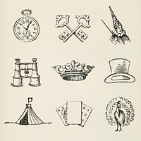 Engraving icon psd vintage icon drawing set