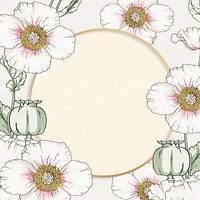 Gold floral round frame psd