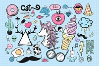 Cool png doodle cartoon teen sticker set