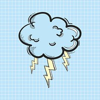 Psd thunder cloud cartoon doodle hand drawn sticker
