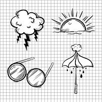 Psd weather forecast doodle cartoon teen sticker set