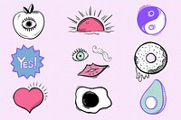 Psd funky icon doodle cartoon teen sticker set