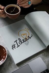 Word hashtag Ideas on a book<br />