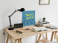 Minimal style workspace with a text Teamwork