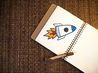 Rocket launch drawn on a notebook