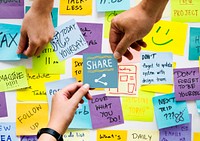 Messy sticky notes and Share concept