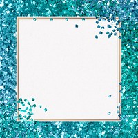 Festive glitter frame psd turquoise sparkly background