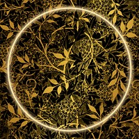 Gold botanical frame pattern psd remix from artwork by William Morris