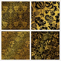 Vintage floral pattern psd set remix from artwork by William Morris