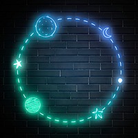 Neon frame psd space planet glowing border