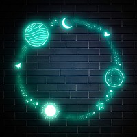 Frame neon sign psd planet pattern