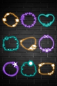 Vector neon frame floral planet glowing border collection