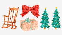 Christmas glitter illustration psd hand drawn collection