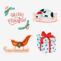 Winter glitter drawing psd Christmas set