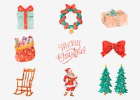 Winter glitter effect vector drawing set