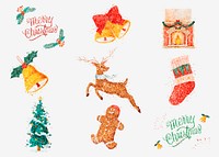Colorful glitter hand drawn vector Christmas set