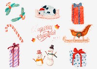 Winter glitter drawing psd Christmas set