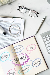 Branding strategies written in a notebook