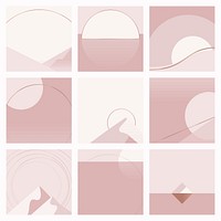Minimal nude pink landscape background psd Bauhaus style set