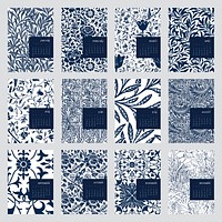 Calendar 2021 editable template psd  set with William Morris floral patterns