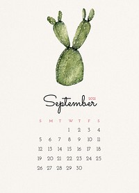 Calendar 2021 September editable template psd with cactus