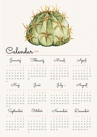 Calendar 2021 yearly printable with cute hand-drawn cactus 