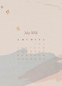 Calendar 2021 July editable template psd cute pattern background