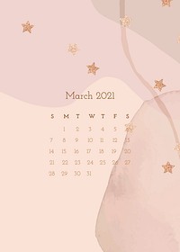 March 2021 calendar editable template vector with watercolor paper texture