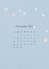 Calendar 2021 November printable with abstract watercolor background