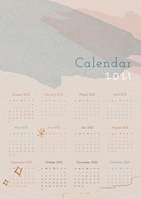 Calendar 2021 yearly printable with abstract watercolor background set