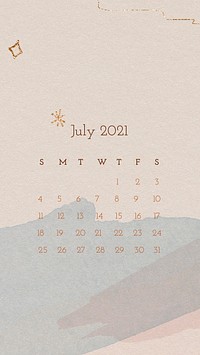 Calendar 2021 July printable with abstract watercolor background