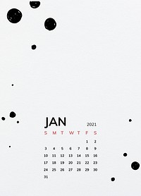 Calendar 2021 January printable with black dots pattern background