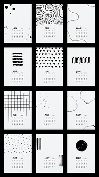 Calendar 2021 editable template psd with black pattern set