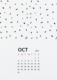 Calendar 2021 October printable with black pattern