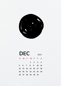 Calendar 2021 December printable with black circle pattern background