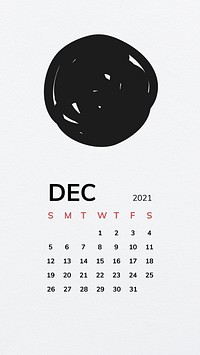 Calendar 2021 December printable with black line pattern background