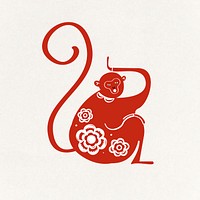 Monkey red Chinese vector cute zodiac sign animal illustration